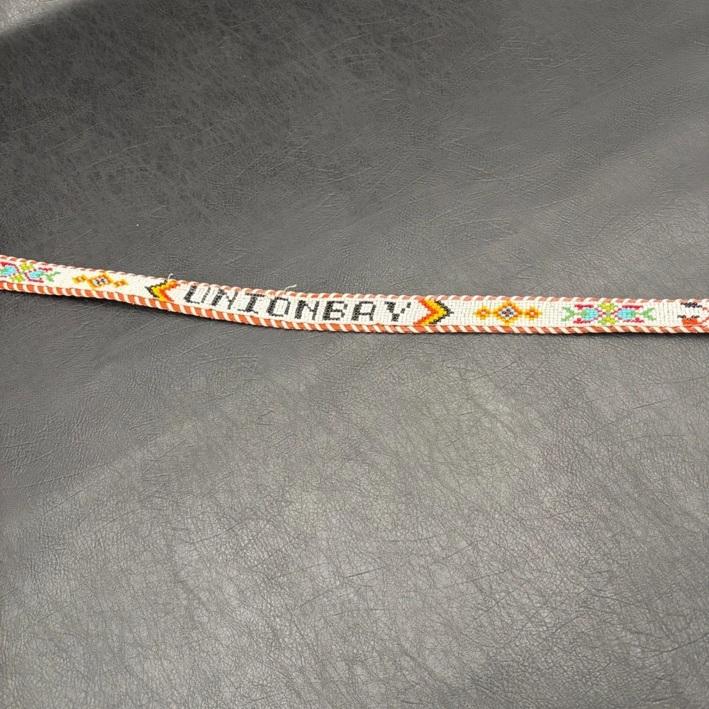 Unionbay Vintage Beaded Leather Belt Southwestern White Tan Gold Buckle 33in